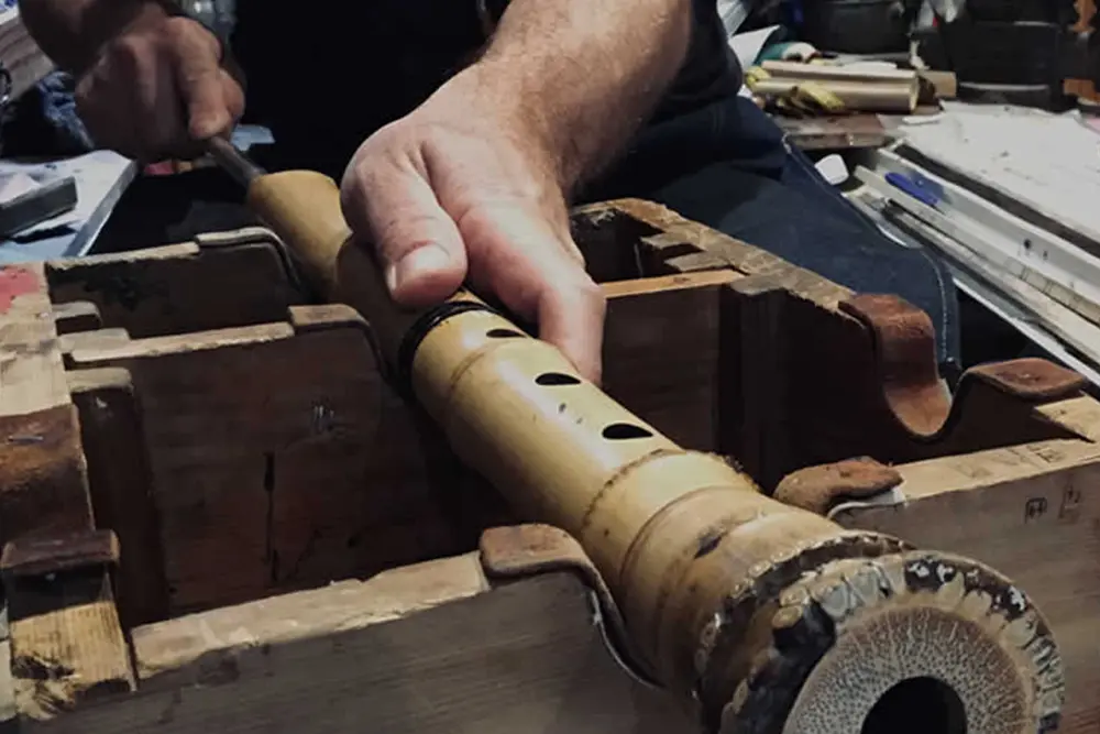 Close-up of a shakuhachi