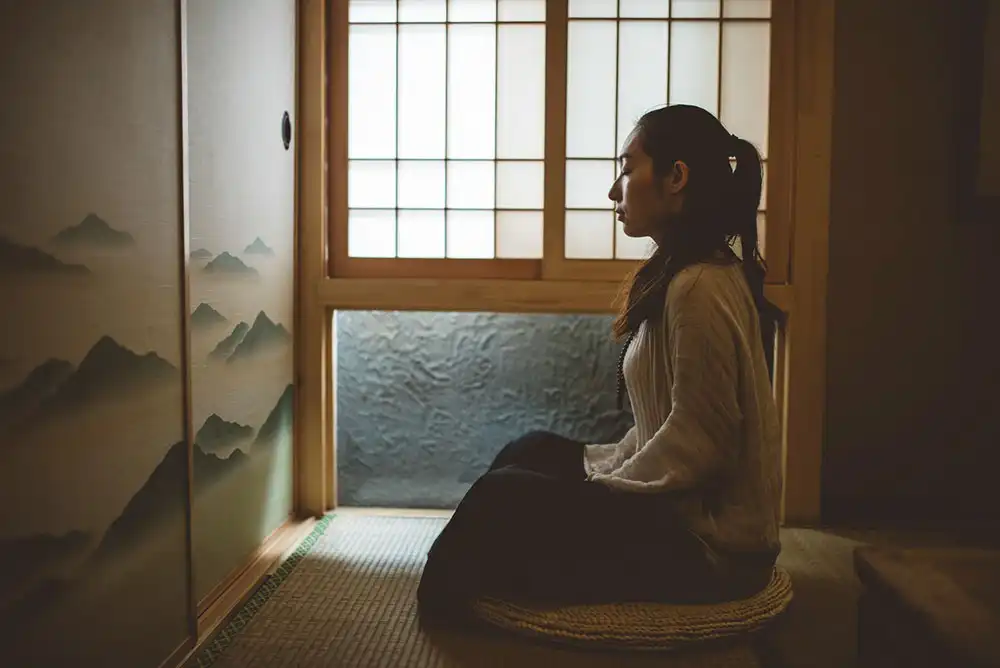 A Japanese woman meditating